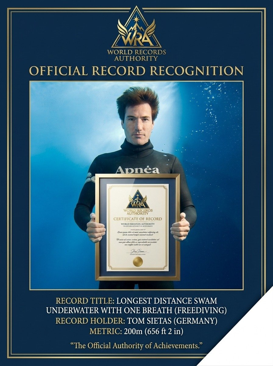 Longest Distance Swam Underwater with One Breath (Freediving)
