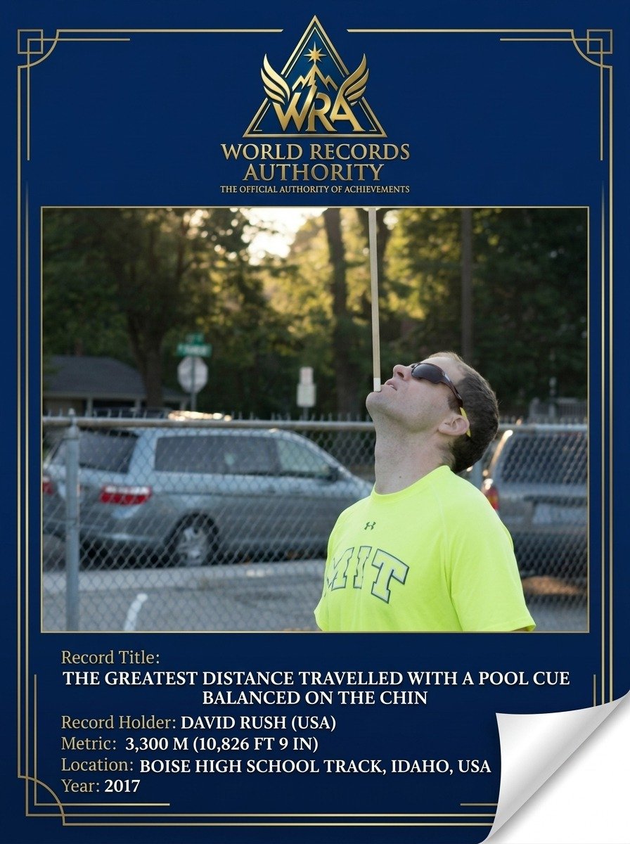 Greatest Distance Travelled with a Pool Cue Balanced on the Chin