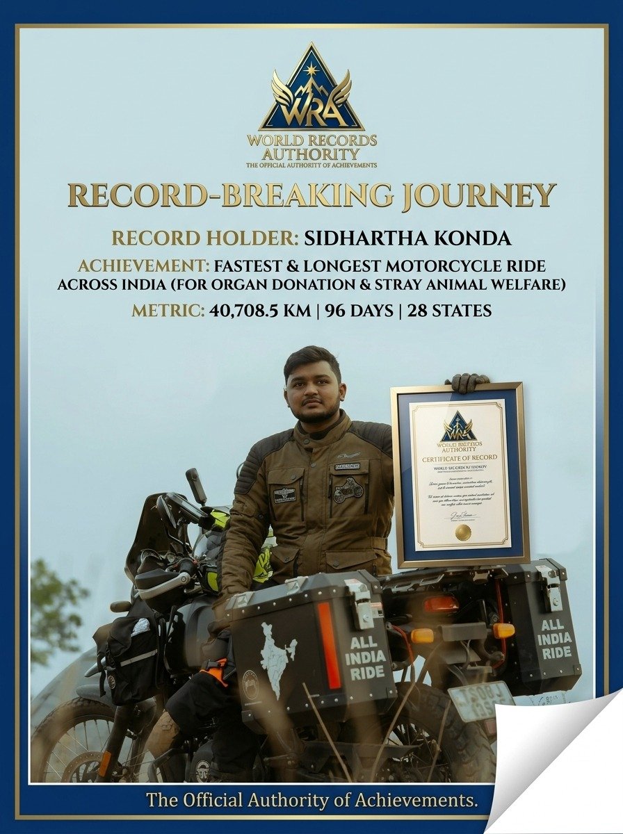 Sidhartha Konda Fastest Longest Motorcycle Ride Across India