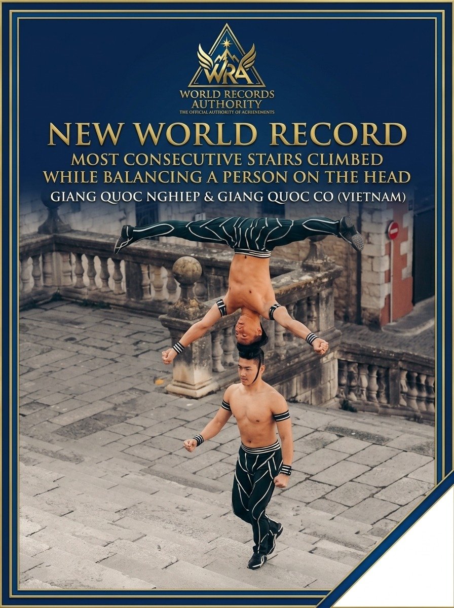 Giang Brothers – Most Consecutive Stairs Climbed Balancing a Person on the Head