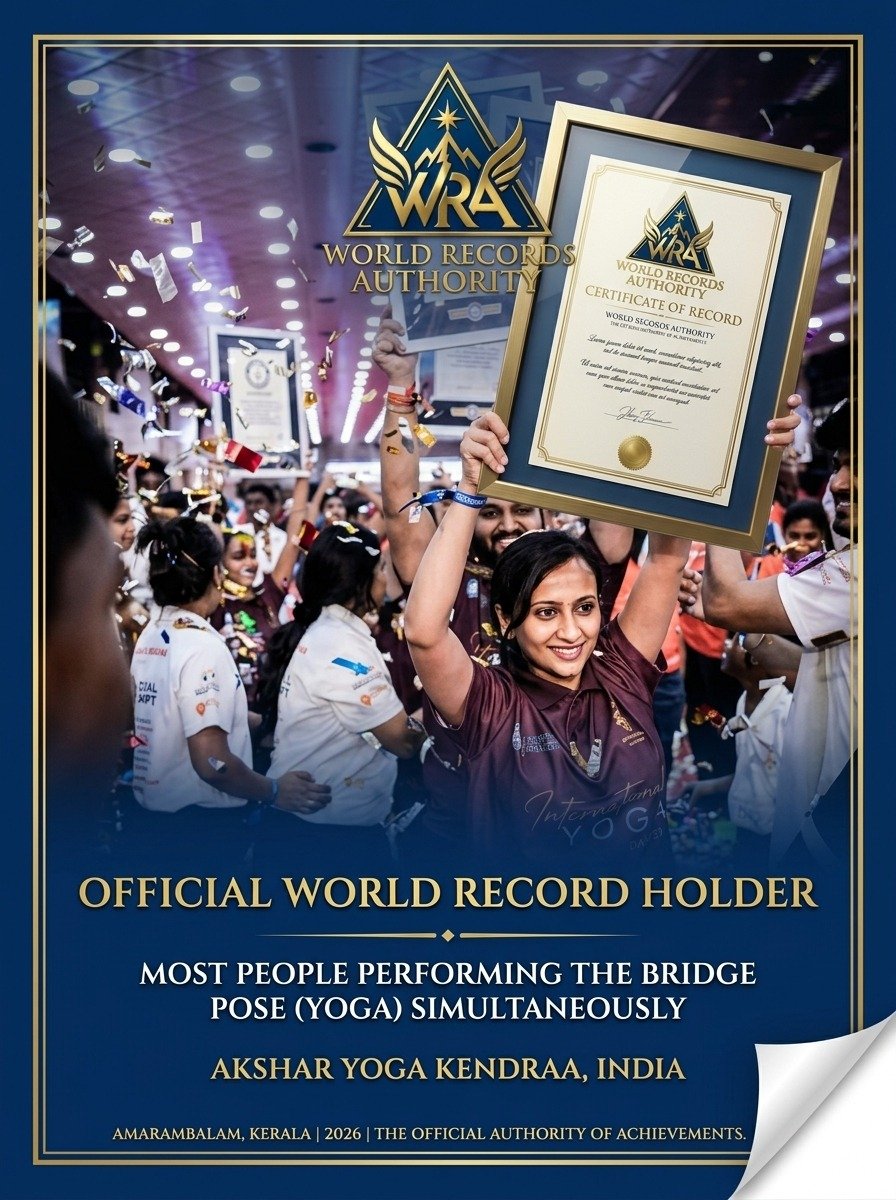 Akshar Yoga Kendraa – Most People Performing the Bridge Pose (Yoga) Simultaneously