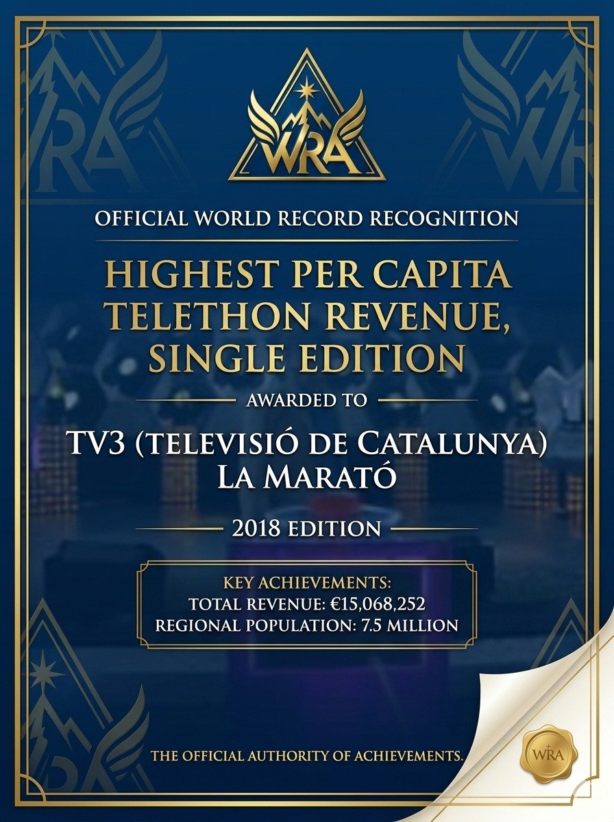 Highest Per Capita Telethon Revenue, Single Edition