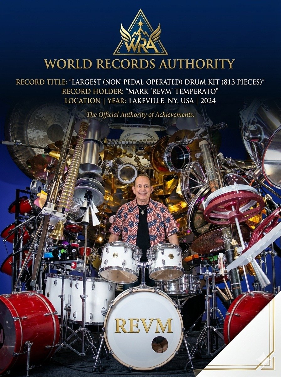 Largest Non-Pedal-Operated Drum Kit — Mark RevM Temperato