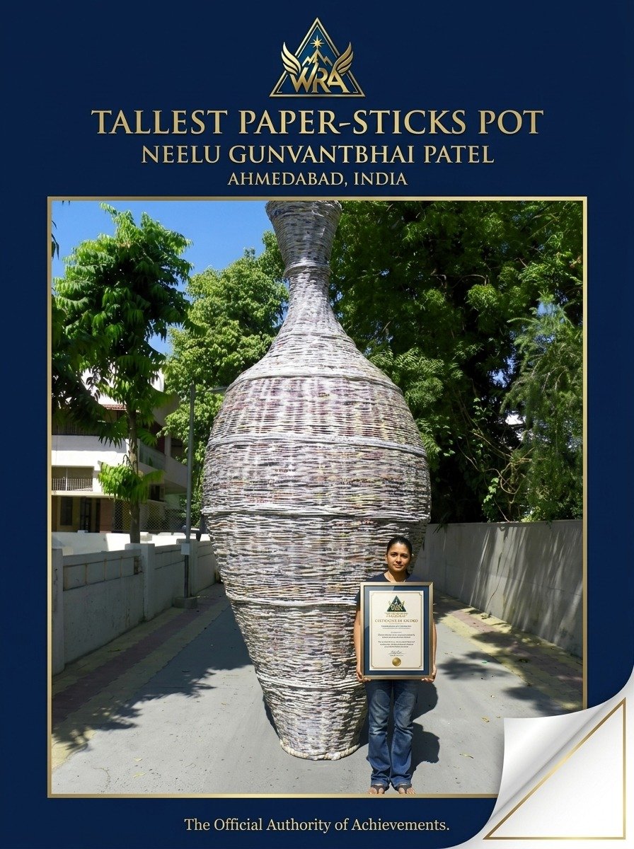 Tallest Paper-Sticks Pot — Neelu Gunvantbhai Patel, Ahmedabad, India