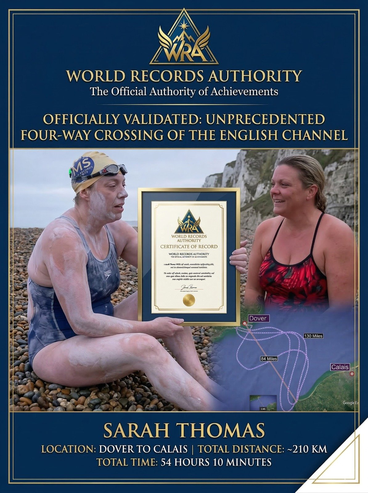 Sarah Thomas — Unprecedented Four-Way Crossing of the English Channel