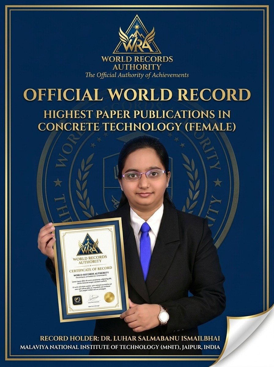Dr. Luhar Salmabanu Highest Paper Publications Concrete Technology Female World Record