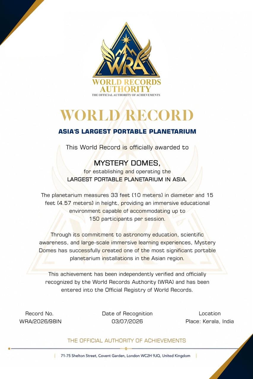 Mystery Domes — Asia's Largest Portable Planetarium world record certificate